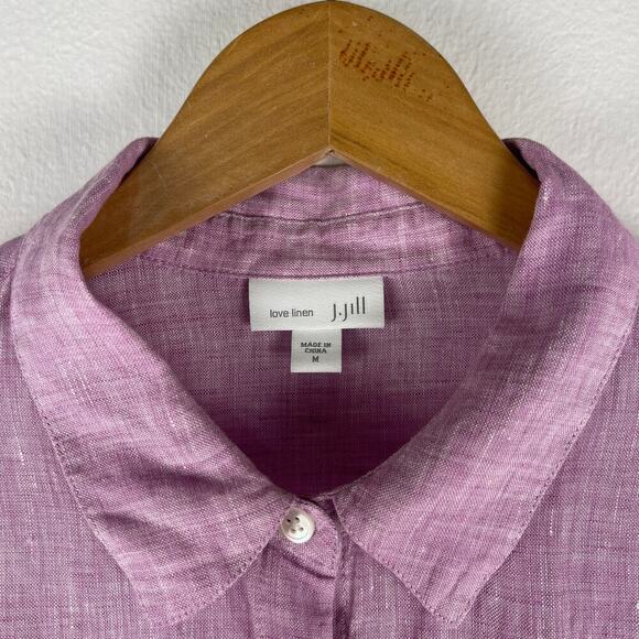 J. Jill Love Linen Muted Pink Long Sleeve Button Front Shirt Women's Medium - Picture 3 of 8